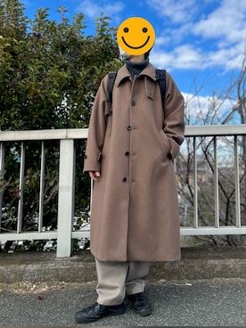 「ブラウンコーデ」｜「アイテム（ステンカラーコート）」を使った、lionelpandaさん（メンズ・179cm）の冬コーディネート