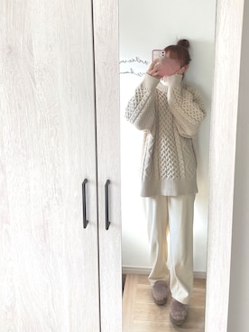 「ケーブルニット」｜「アイテム（モカシン/デッキシューズ）」を使った、chunchun179さん（レディース・159cm）の冬コーディネート