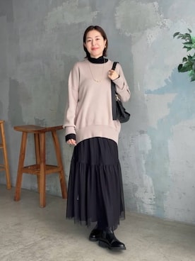 「RIVE DROITE（リヴドロワ）の予約【セットアップ対応】コットンストレッチニットスカート」を使った、RIVE DROITE officialさんのコーディネート
