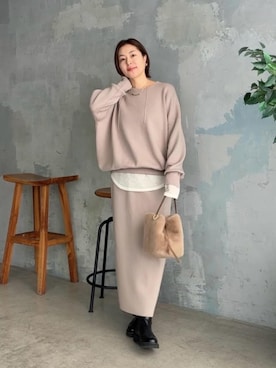 「RIVE DROITE（リヴドロワ）の予約【セットアップ対応】コットンストレッチニットスカート」を使った、RIVE DROITE officialさんのコーディネート