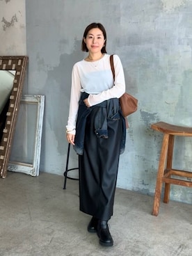 「RIVE DROITE（リヴドロワ）の【1枚でも様になる】シアーベロアロンT（Tシャツ/カットソー）」を使った、RIVE DROITE officialさん（レディース・160cm）の夏コーディネート