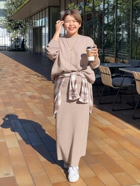 「RIVE DROITE（リヴドロワ）の予約【セットアップ対応】コットンストレッチニットスカート」を使った、RIVE DROITE officialさんのコーディネート