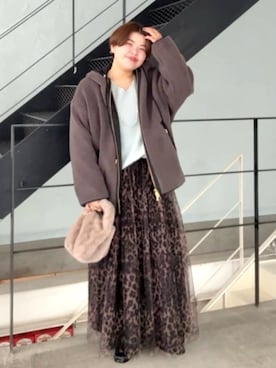 「RIVE DROITE（リヴドロワ）の【2WAY/2サイズ展開】チュールリバーシブルギャザースカート（秋服/冬服）（スカート、ベージュ系）」を使った、RIVE DROITE officialさん（レディース・171cm）の秋コーディネート
