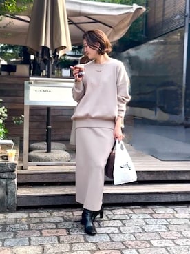 「RIVE DROITE（リヴドロワ）の予約【セットアップ対応】コットンストレッチニットスカート」を使った、RIVE DROITE officialさんのコーディネート