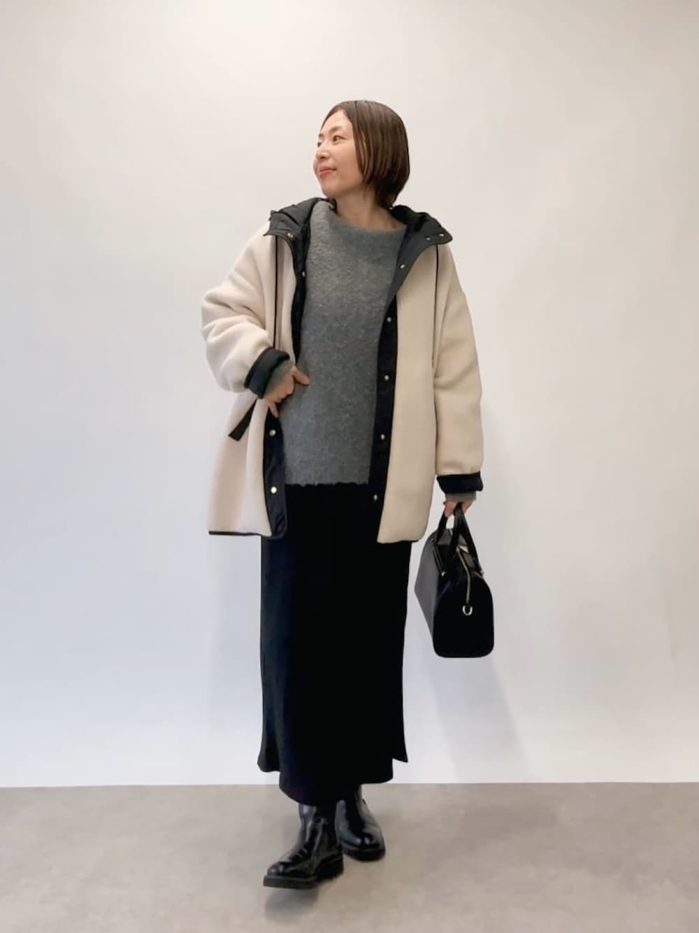 新品タグ付☆RIVE DROITE フードボアコート RIVE DROITE リヴドロワ フードボアコート ベージュ 防寒 超軽量