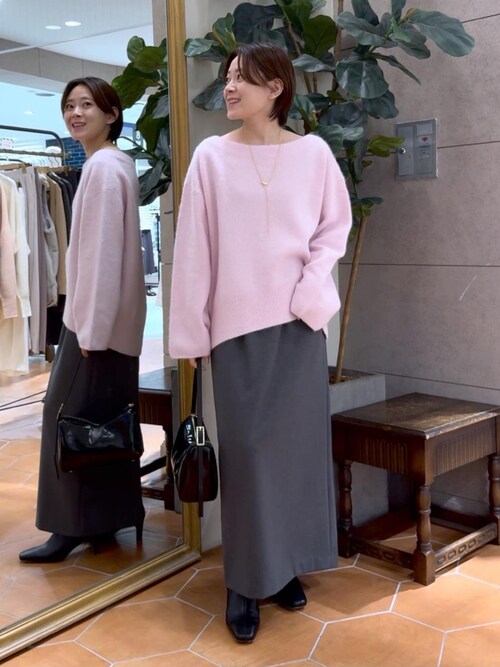 リヴドロワ　ヘアリーヤーンボートネックニット 女性らしいシルエット】ヘアリーヤーンボートネックニット