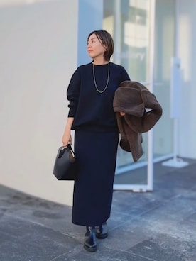 「RIVE DROITE（リヴドロワ）の予約【セットアップ対応】コットンストレッチニットスカート」を使った、RIVE DROITE officialさんのコーディネート