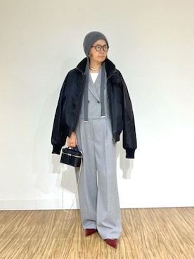 「アイテム（オールインワン・サロペット、グレー系）」を使った、akko325さん（レディース・156cm）の秋コーディネート