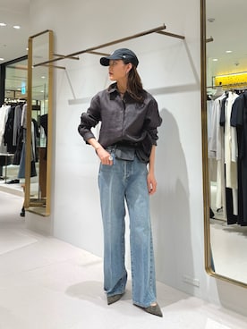 「Whim Gazette（ウィムガゼット）の【Hoaw.】スエードポインテッドパンプス（パンプス、ブラウン系）」を使った、nagisaさん（レディース・163cm）の春コーディネート