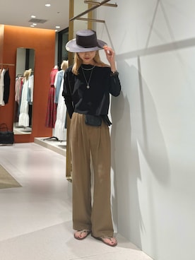 「Whim Gazette（ウィムガゼット）のテンセルロングパンツ（その他パンツ、ブラウン系）」を使った、nagisaさん（レディース・163cm）の夏コーディネート