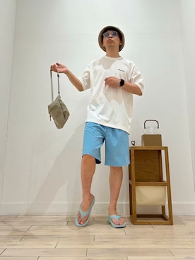 「クルーネック」｜「アイテム（シューズ）」を使った、パックマンIIIさん（メンズ・170cm）の夏コーディネート