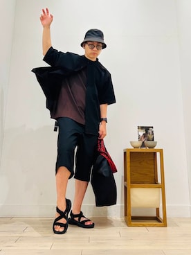 「メガネ」｜「アイテム（帽子）」を使った、パックマンIIIさん（メンズ・170cm）の夏コーディネート