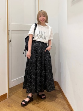 「GLOBAL WORK（グローバルワーク）のAiry Breezeフレアスカート/636606（スカート、その他）」を使った、ミカミさん（レディース・153cm）の夏コーディネート