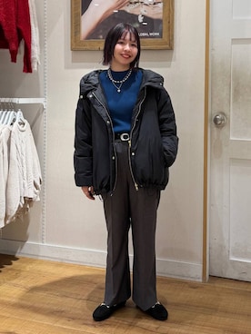 「GLOBAL WORK（グローバルワーク）のエアリュクスダウンフードブルゾン/495695（ダウンジャケット/コート）」を使った、ミカミさん（レディース・153cm）の冬コーディネート