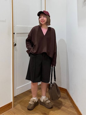 「GLOBAL WORK（グローバルワーク）のアイテム（帽子）」を使った、ミカミさん（レディース・153cm）の秋コーディネート