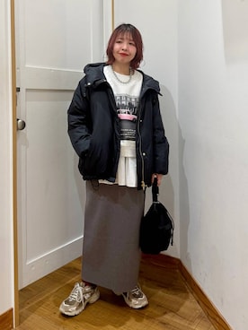 「GLOBAL WORK（グローバルワーク）のエアリュクスダウンフードブルゾン/495695（ダウンジャケット/コート）」を使った、ミカミさん（レディース・153cm）の秋コーディネート