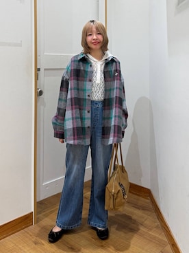 「GLOBAL WORK（グローバルワーク）のストレッチ総レースフーディー/1054133（Tシャツ/カットソー、ホワイト系）」を使った、ミカミさん（レディース・153cm）の秋コーディネート