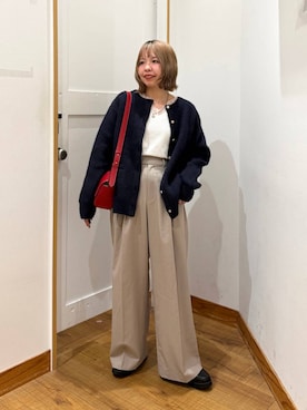 「GLOBAL WORK（グローバルワーク）のBeauteeレースVネックプルオーバー/ 1054105（Tシャツ/カットソー、ベージュ系）」を使った、ミカミさん（レディース・153cm）の秋コーディネート