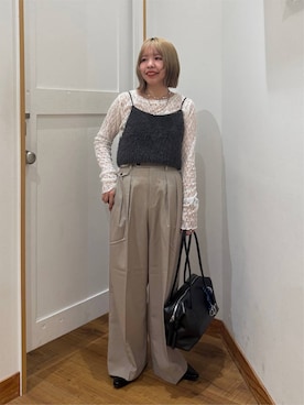 「GLOBAL WORK（グローバルワーク）のシャギービスチェ/1051191（ベスト、グレー系）」を使った、ミカミさん（レディース・153cm）の秋コーディネート