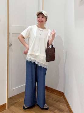 「NEW ERA（ニューエラ）のNEW ERA/920TYP/26/616634（キャップ、ベージュ系）」を使った、ミカミさん（レディース）の夏コーディネート