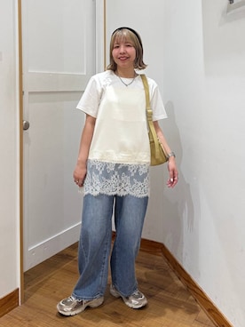 「GLOBAL WORK（グローバルワーク）のGOODデニムバレルCOOL/627009（デニムパンツ、ブルー系）」を使った、ミカミさん（レディース）の夏コーディネート