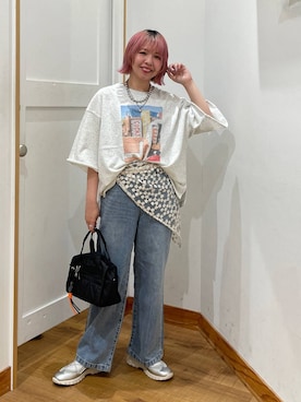 「GLOBAL WORK（グローバルワーク）のアイテム（ストール/ショール）」を使った、ミカミさん（レディース・153cm）の秋コーディネート