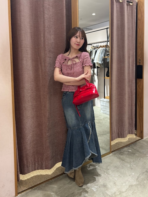 Chico tシャツ ギンガムフロントリボンボレロデザインT