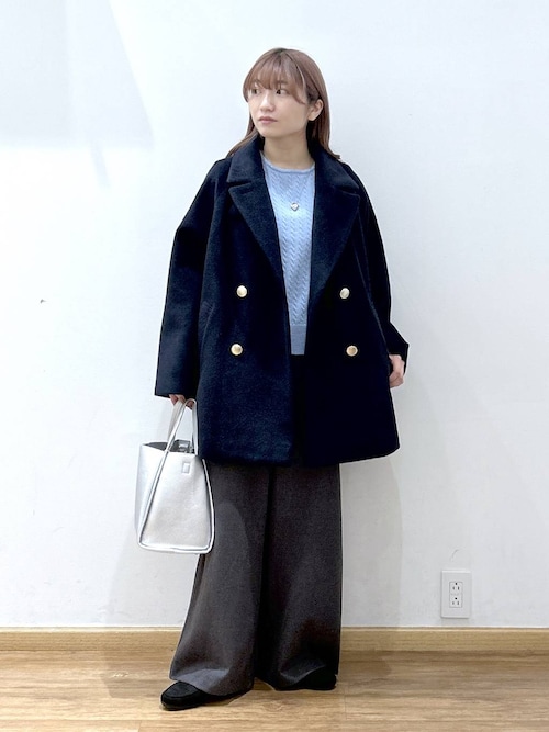 グローバルワーク　軽やかストレッチ襟2WAYコート　Ｌ　ネイビー 新品】グローバルワーク 軽やかストレッチ襟2WAYコート L ネイビー