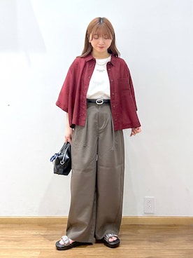 「GLOBAL WORK（グローバルワーク）のノンストレスリッチワイドパンツ/632962（その他パンツ、ブラウン系）」を使った、Hikaruさんの夏コーディネート