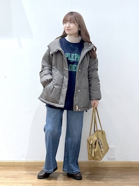 「GLOBAL WORK（グローバルワーク）のエアリュクスダウンフードブルゾン/495695（ダウンジャケット/コート）」を使った、Hikaruさん（レディース・154cm）の秋コーディネート