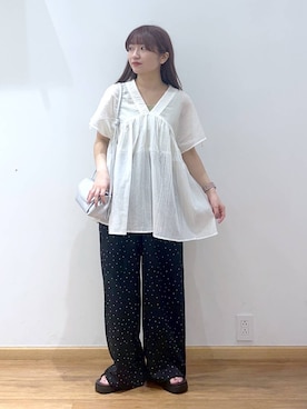 「GLOBAL WORK（グローバルワーク）の楊柳イージーコクーンパンツ/1049115（その他パンツ、その他）」を使った、Hikaruさんの夏コーディネート