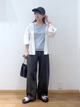 「GLOBAL WORK（グローバルワーク）のGOODデニムバレルCOOL/627009（デニムパンツ、ブラック系）」を使った、Hikaruさんの夏コーディネート