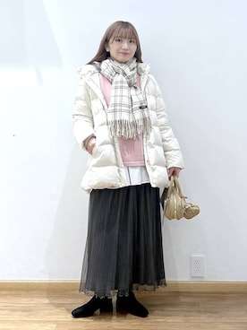 「アイテム（マフラー、ベージュ系）」を使った、Hikaruさん（レディース・154cm）の冬コーディネート