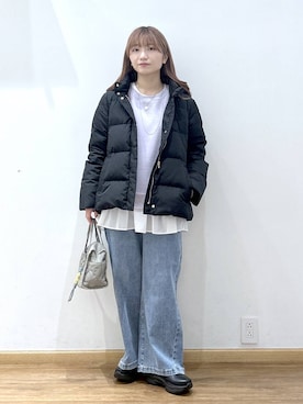 「アイテム（バッグ、グリーン系）」を使った、Hikaruさん（レディース・154cm）の冬コーディネート