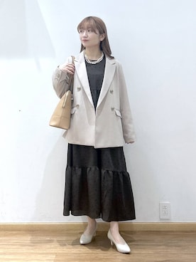 「GLOBAL WORK（グローバルワーク）のらくっション撥水ヒールパンプス/253018（パンプス、ホワイト系）」を使った、Hikaruさんの春コーディネート