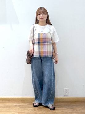 「GLOBAL WORK（グローバルワーク）のGOODデニムバレルCOOL/627009（デニムパンツ、ブルー系）」を使った、Hikaruさんの夏コーディネート