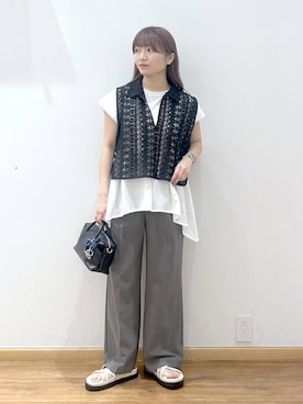 「GLOBAL WORK（グローバルワーク）のウツクシDRYワイドストレートパンツ/636547（その他パンツ、グレー系）」を使った、Hikaruさんの夏コーディネート