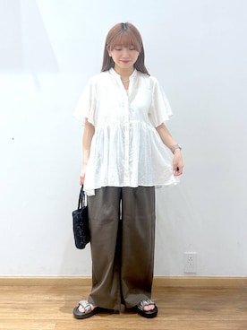 「GLOBAL WORK（グローバルワーク）のステンレスパール二連ネックレス/629938（ネックレス、ゴールド系）」を使った、Hikaruさんの夏コーディネート