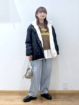 「GLOBAL WORK（グローバルワーク）のGOODデニムバギーパンツ/498388（デニムパンツ）」を使った、Hikaruさん（レディース・154cm）の秋コーディネート