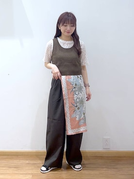 「GLOBAL WORK（グローバルワーク）のノンストレスリッチワイドパンツ/632962（その他パンツ、ブラウン系）」を使った、Hikaruさんの夏コーディネート