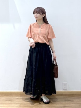 「GLOBAL WORK（グローバルワーク）のmeets India/レーススカート/601013（スカート、ブラック系）」を使った、Hikaruさんの夏コーディネート