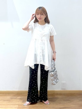 「GLOBAL WORK（グローバルワーク）のアシメヘムキャミチュニック/1017796（シャツ/ブラウス、ホワイト系）」を使った、Hikaruさんの夏コーディネート