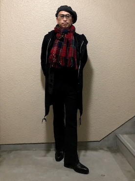 「HOUSTON（ヒューストン）のアイテム（モッズコート）」を使った、azukiさん（メンズ・162cm）の冬コーディネート