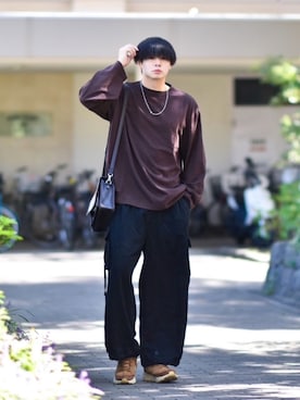 「アイテム（カーゴパンツ）」を使った、来夢⠀さん（メンズ・178cm）の秋コーディネート
