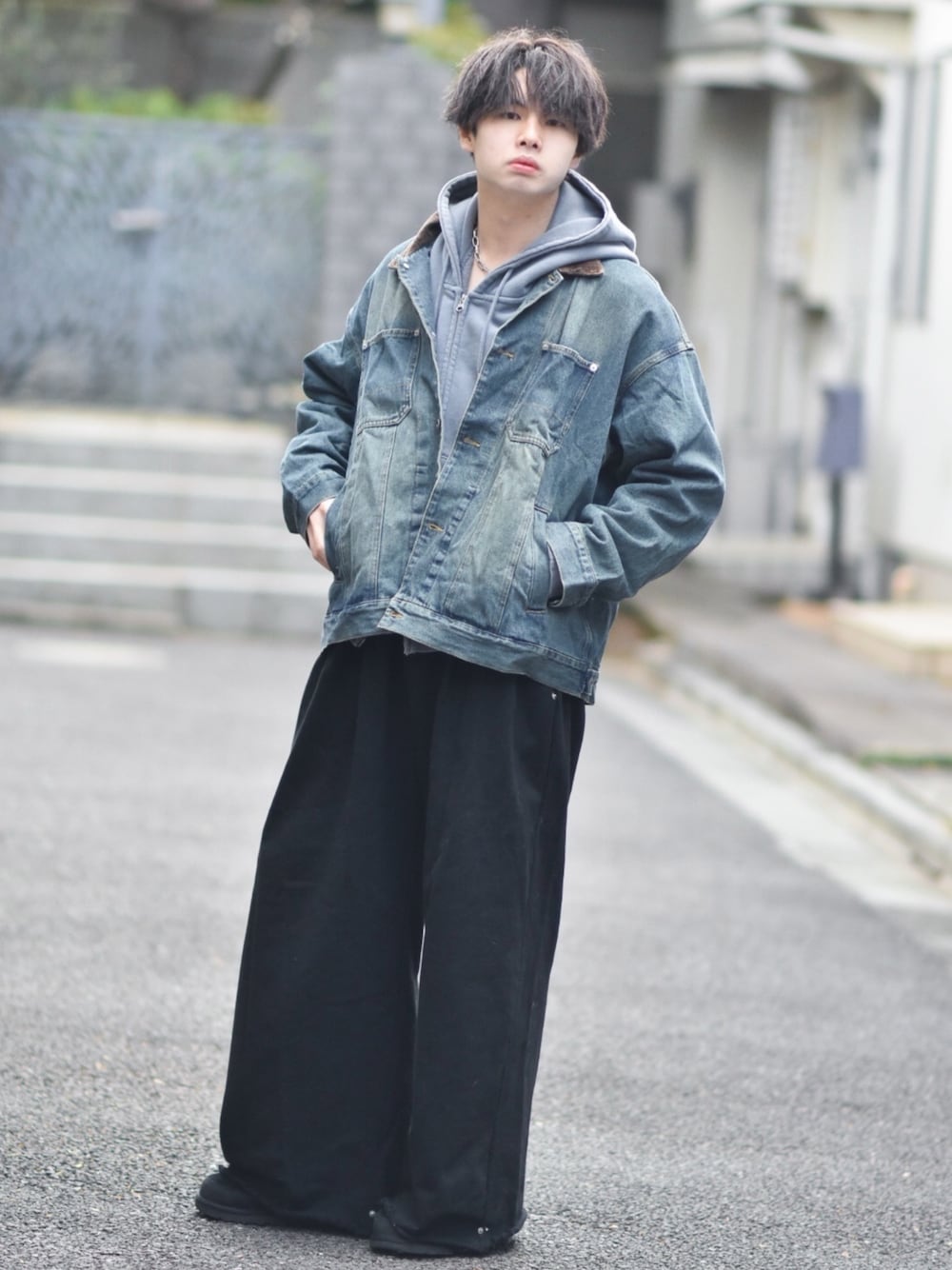 RUUBON】corduroy collar denim coverall / コーデュロイカラーデニム