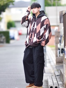 「アイテム（カーゴパンツ）」を使った、来夢⠀さん（メンズ・178cm）の秋コーディネート