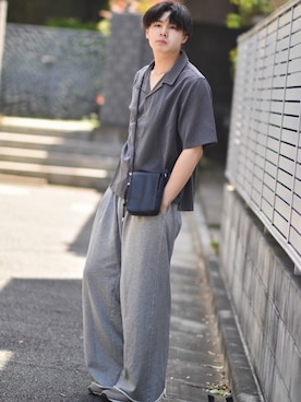 「CLEL（クレイル）の【CLEL】TR Short Sleeve Open Collar Shirt / TR 半袖オープンカラーシャツ（シャツ/ブラウス、グレー系）」を使った、来夢⠀さん（メンズ・180cm）の春コーディネート