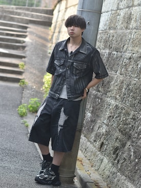 CLEL】Foil Print Trucker Design Denim Shirt / 箔プリント