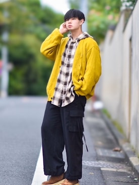 「アイテム（カーゴパンツ）」を使った、来夢⠀さん（メンズ・180cm）の秋コーディネート