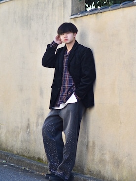 「アイテム（テーラードジャケット）」を使った、来夢⠀さん（メンズ・180cm）の秋コーディネート